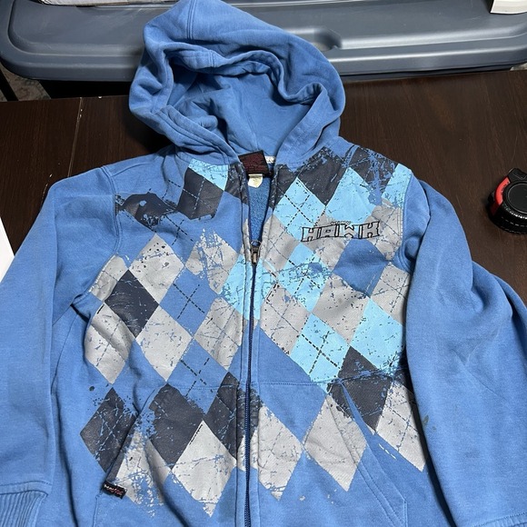 Tony Hawk Other - Y2K Hawk Boys Size XL 7X Blue Argyle Graphic Zip Up Hoodie Tony Hawk *READ